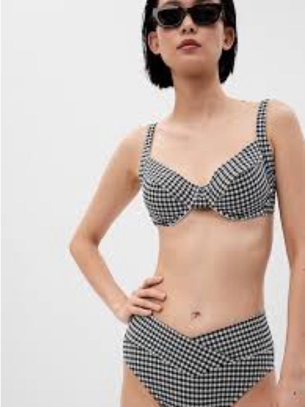 Gap Gingham Underwire Bikini Top and Crossover Waist Bottoms - Black/White